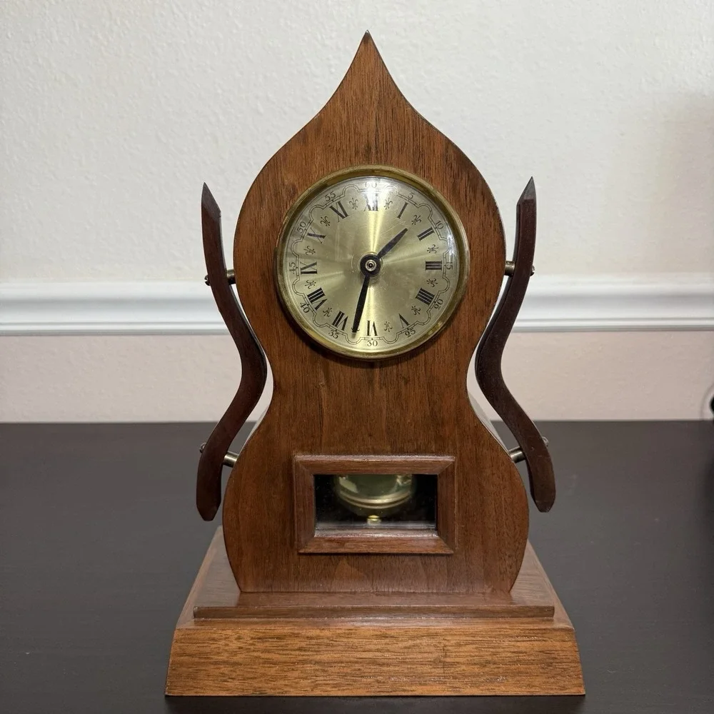 Vintage Mid Century Modern Mantle Clock Hand Crafted‎ Pendulum Unique Lines